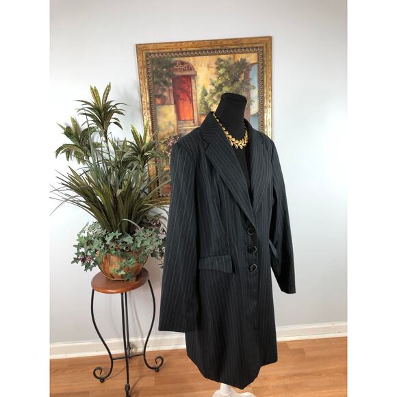 Signature By Larry Levine Women Plus 18 Strip Pea Coat Jacket Lapel Notch Black - Picture 3 of 10